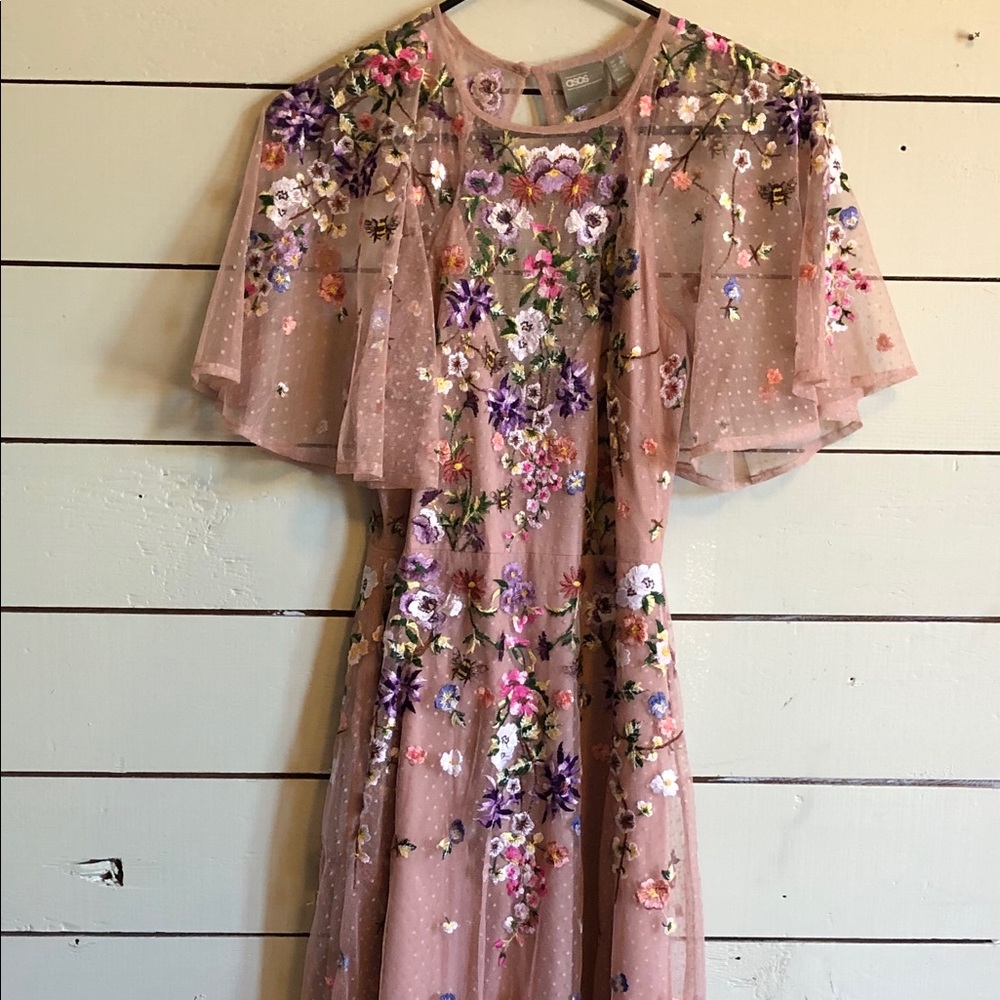 ASOS floral embroidered tulle fluttersleeve dress